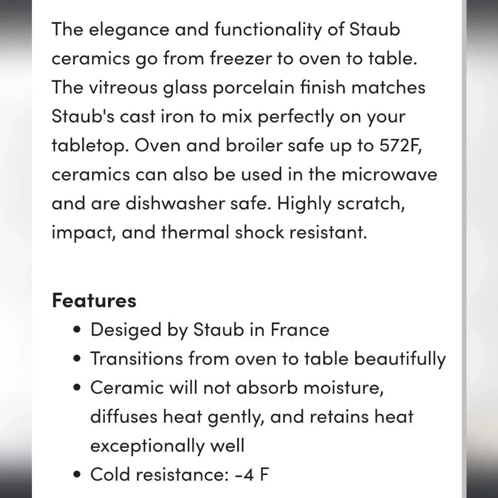 Staub Rectangular 1.05QT Ceramic‎ Baking Dish- White